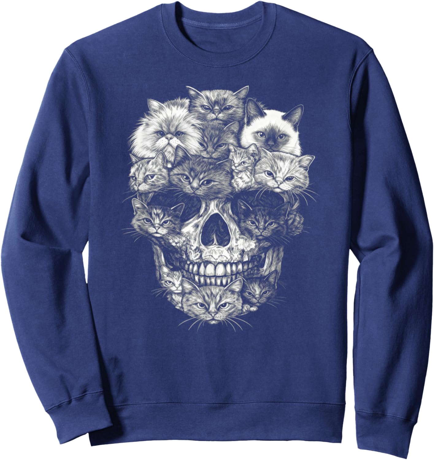 A Skull But It's Cats Kitty Skeleton Halloween Cat Skull Sweatshirt - Sweatshirt | Navy