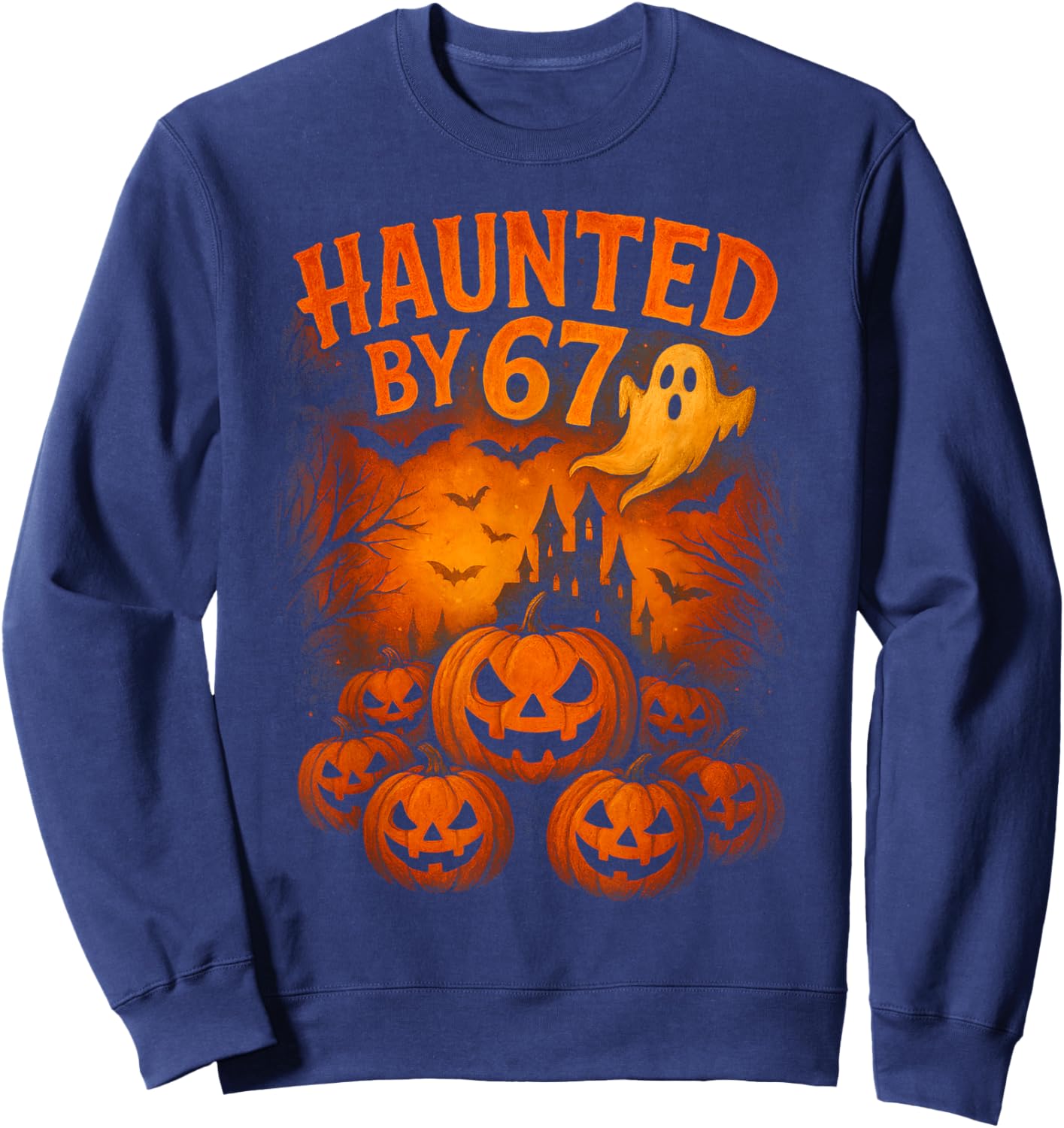 67 Meme Trendy Ghost Halloween Funny Six Seven Gen Alpha Z Sweatshirt - Sweatshirt | Navy