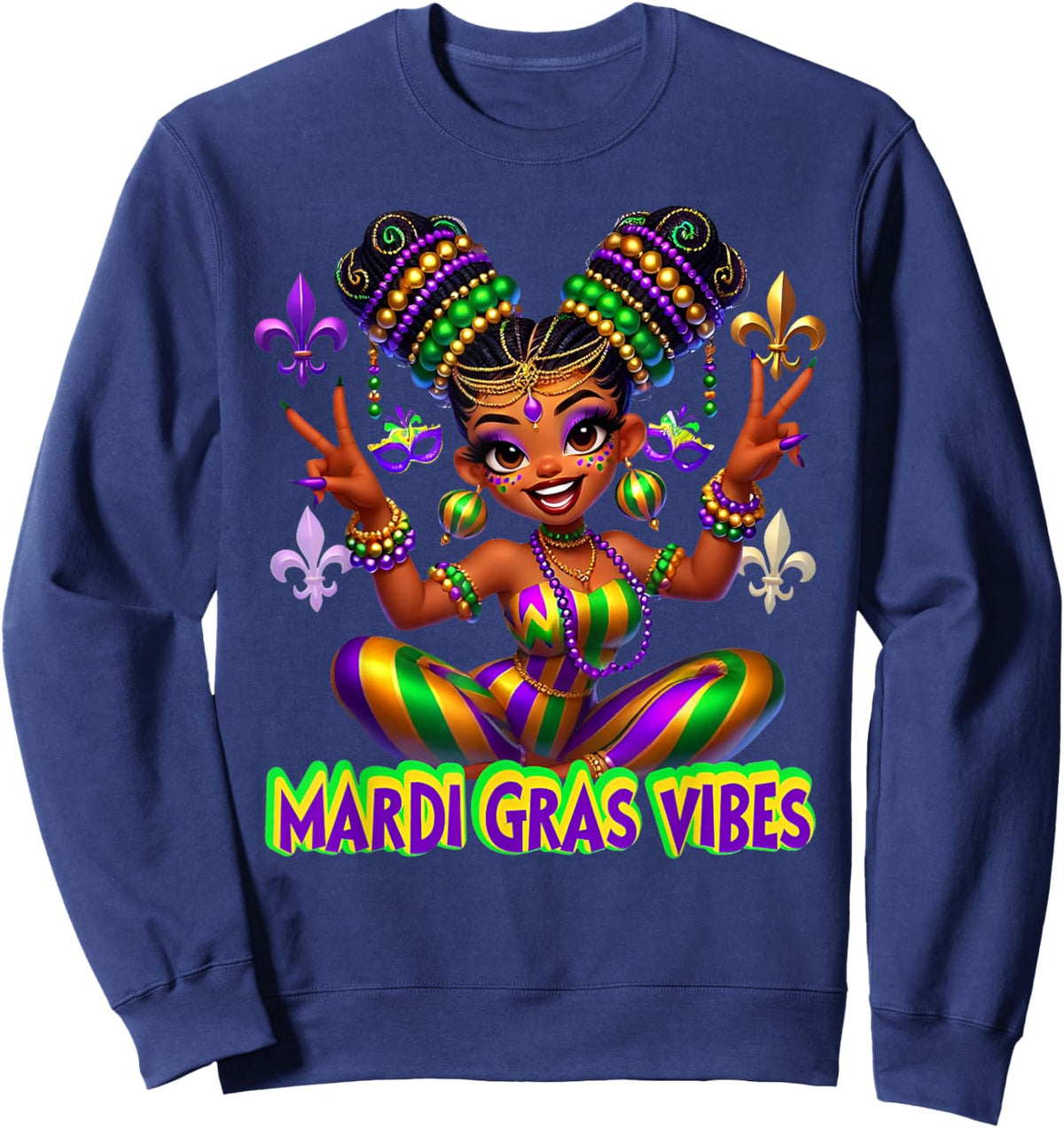 Mardi Gras Vibes Carnival New Orleans Beads Fleur De Lis Sweatshirt - Sweatshirt | Navy