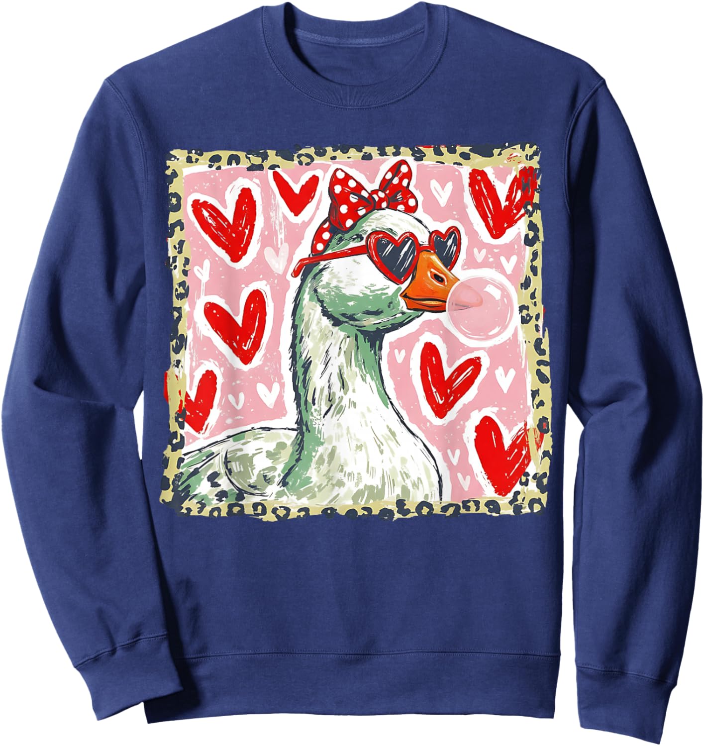Valentine Geese Funny Love Hearts Heart Sunglasses Bubblegum Sweatshirt - Sweatshirt | Navy