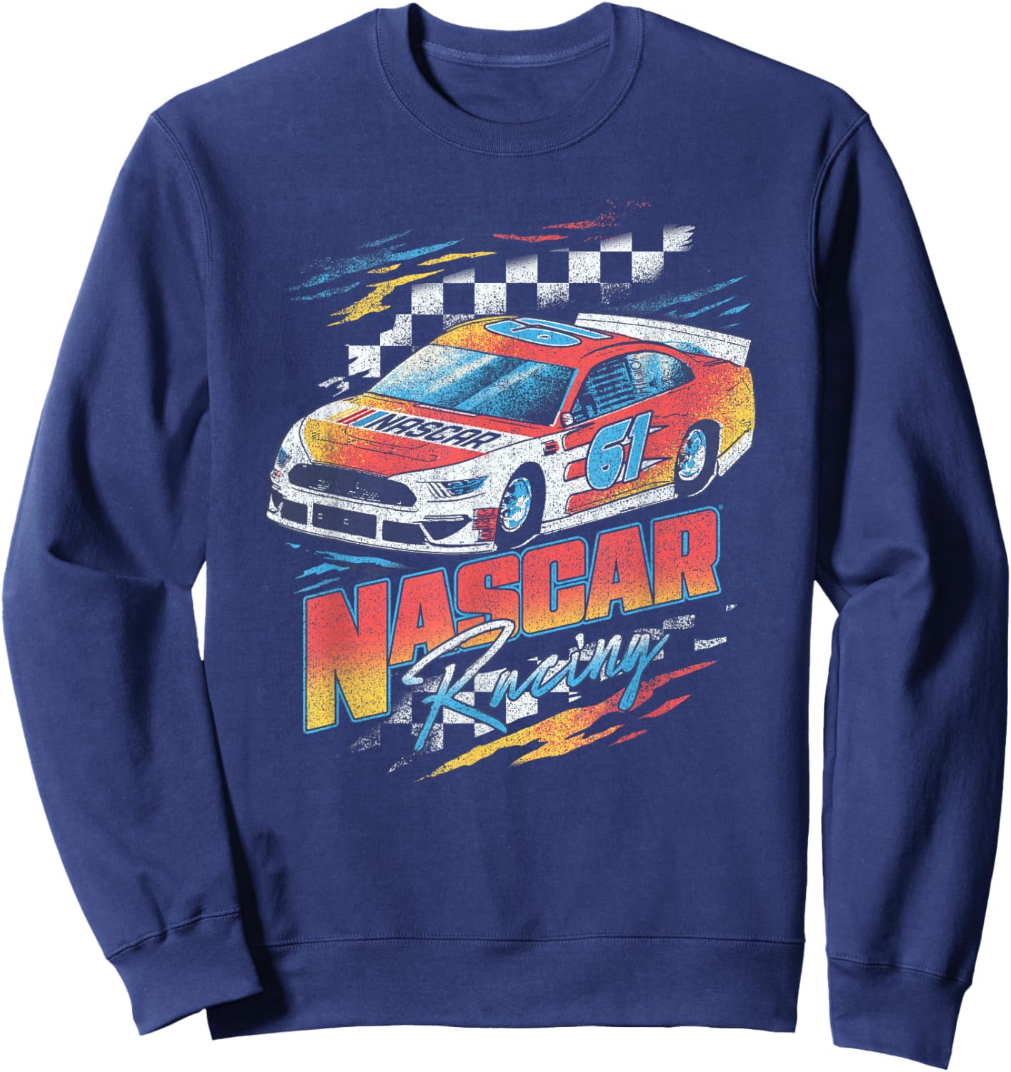 NASCAR Racing Checkers Full Color Distressed Poster Sweatshirt - Sweatshirt | Navy