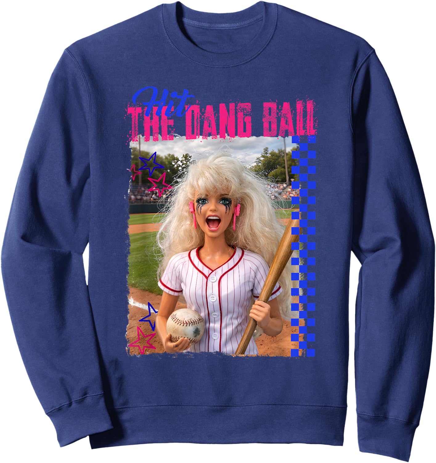 Hit The Dang Ball Baseball Mom Gameday Funny Doll Face Meme Sweatshirt - Sweatshirt | Navy