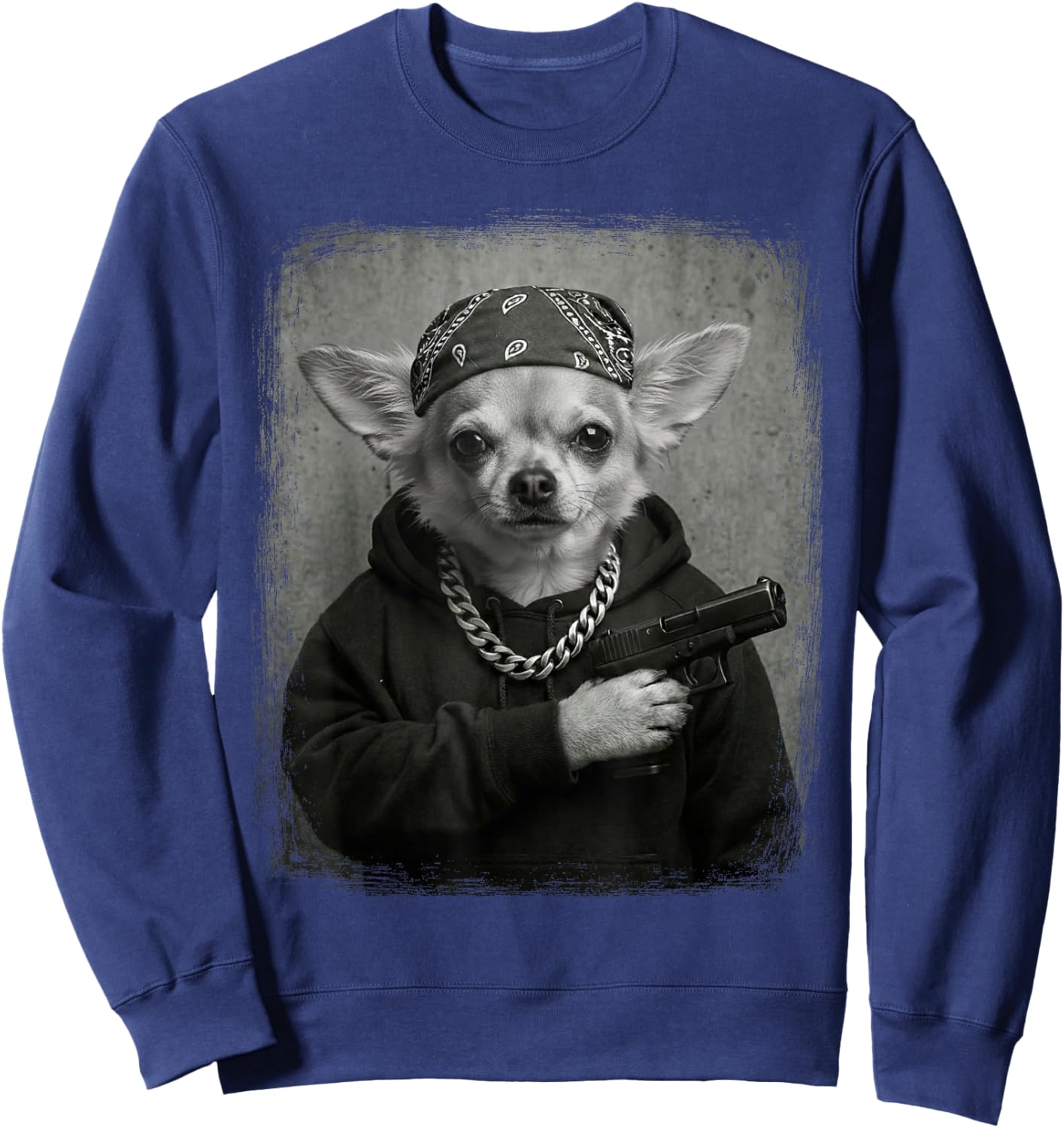Street Style Chihuahua Dog Gangster Bandana & Chain Funny Sweatshirt - Sweatshirt | Navy