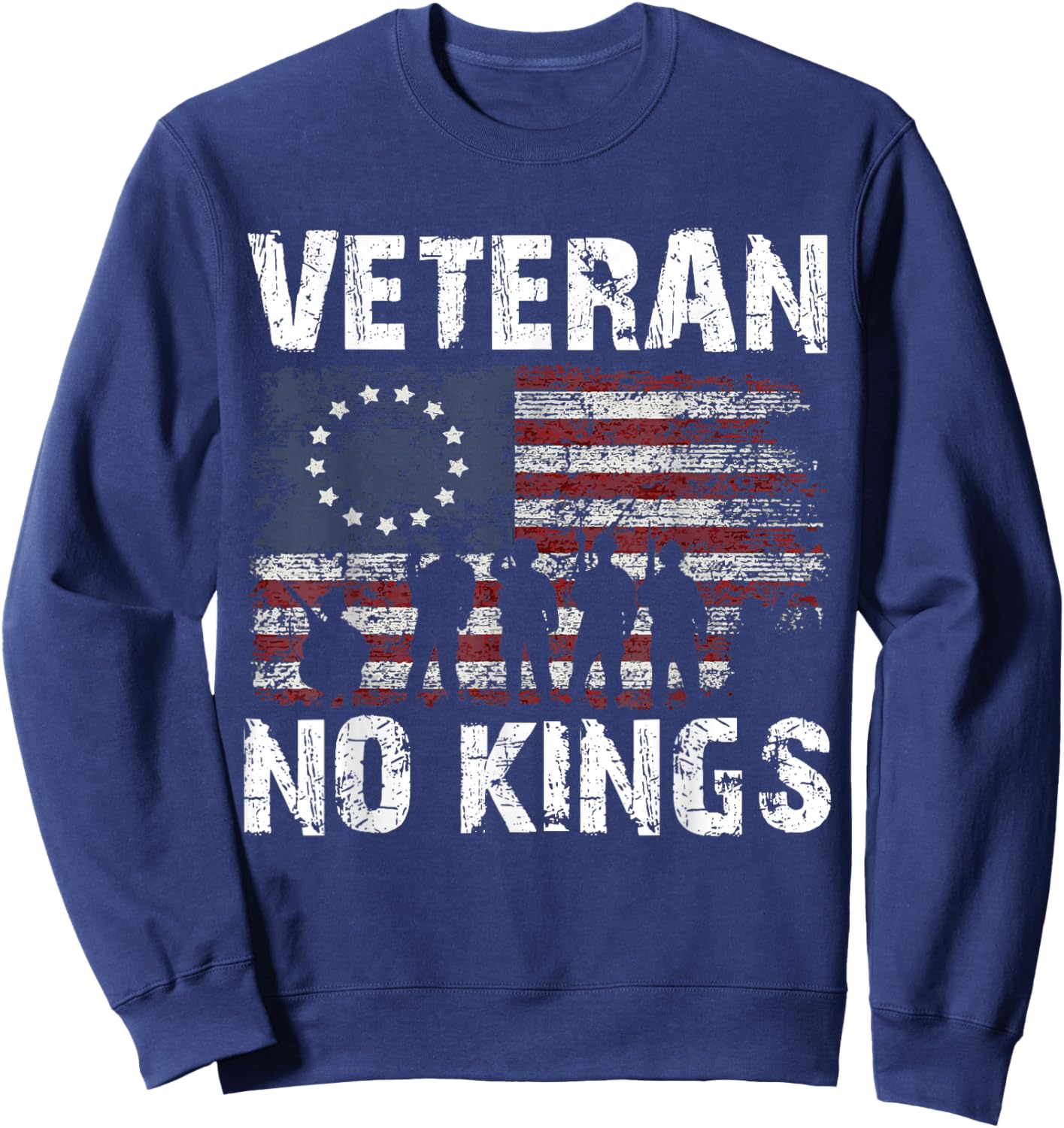 No Kings Vintage America Flag Veterans Sweatshirt - Sweatshirt | Navy