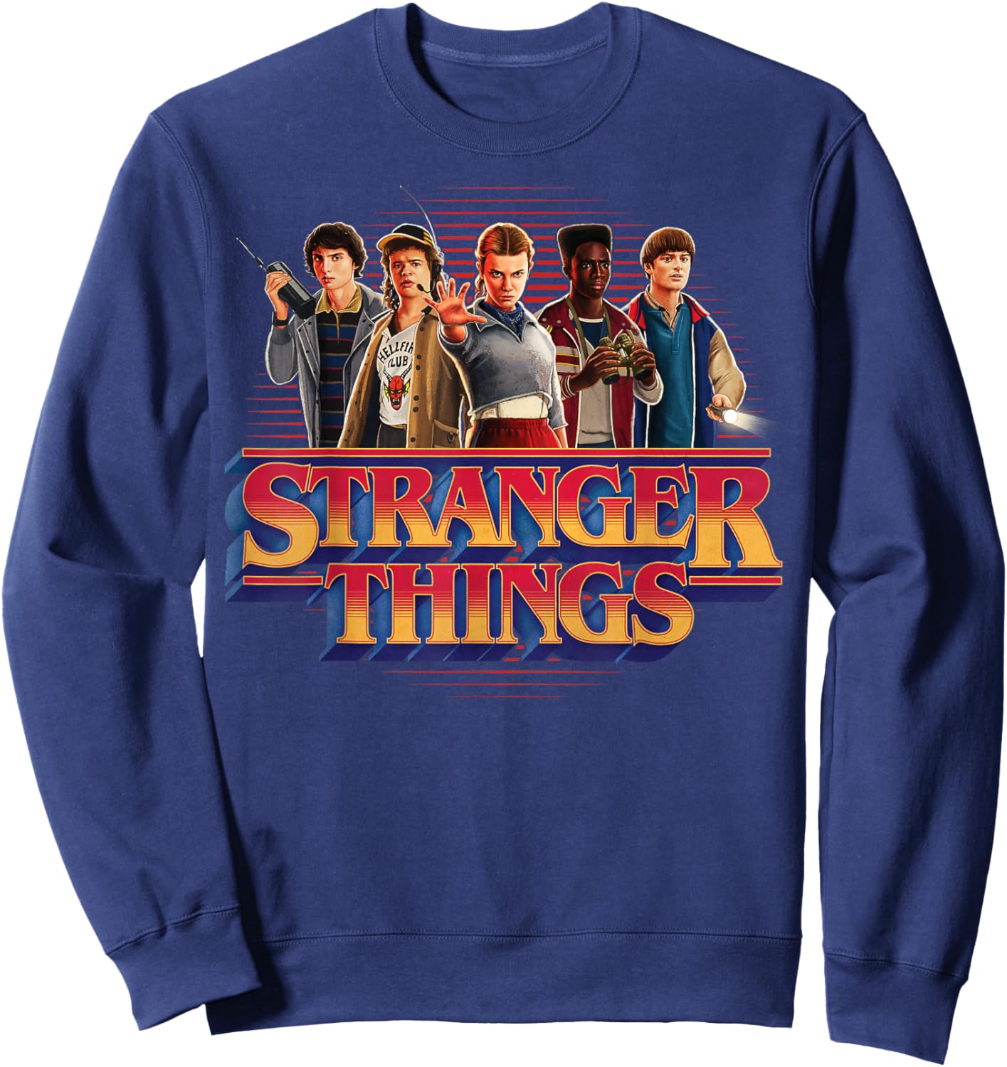 Stranger Things Season 5 Main Crew 80's Style Group Logo Sweatshirt - Sweatshirt | Navy