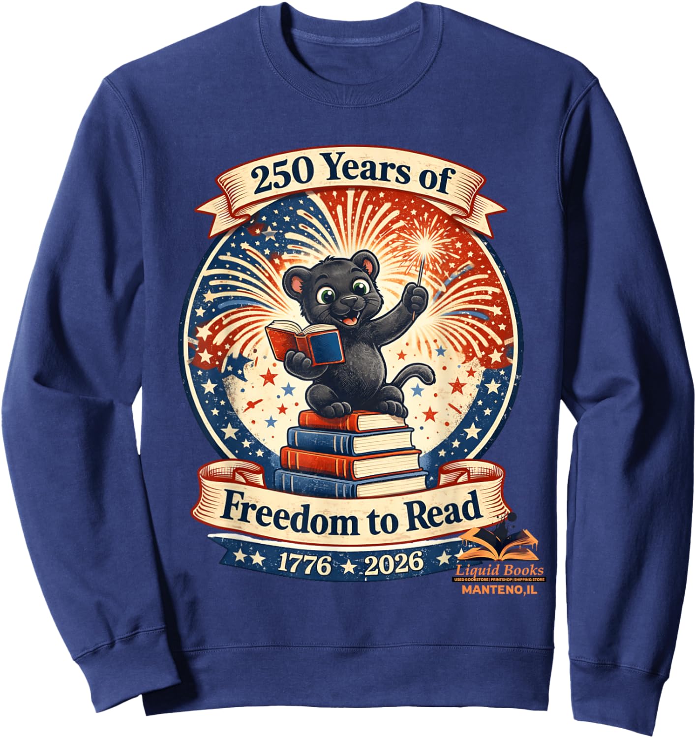 250 Years of Freedom to Read Patriotic Panther July 4th Art Sweatshirt - Sweatshirt | Navy
