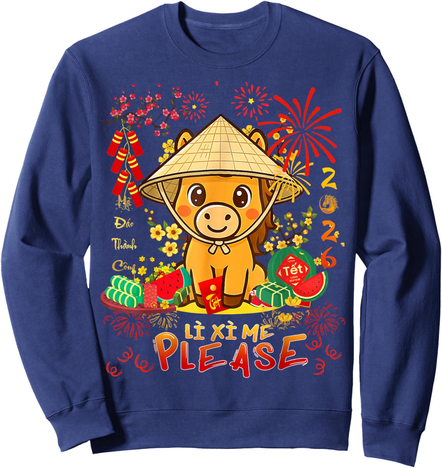 Li Xi Me Please-Happy Horse Vietnamese Lunar New Year 2026 Sweatshirt - Sweatshirt | Navy
