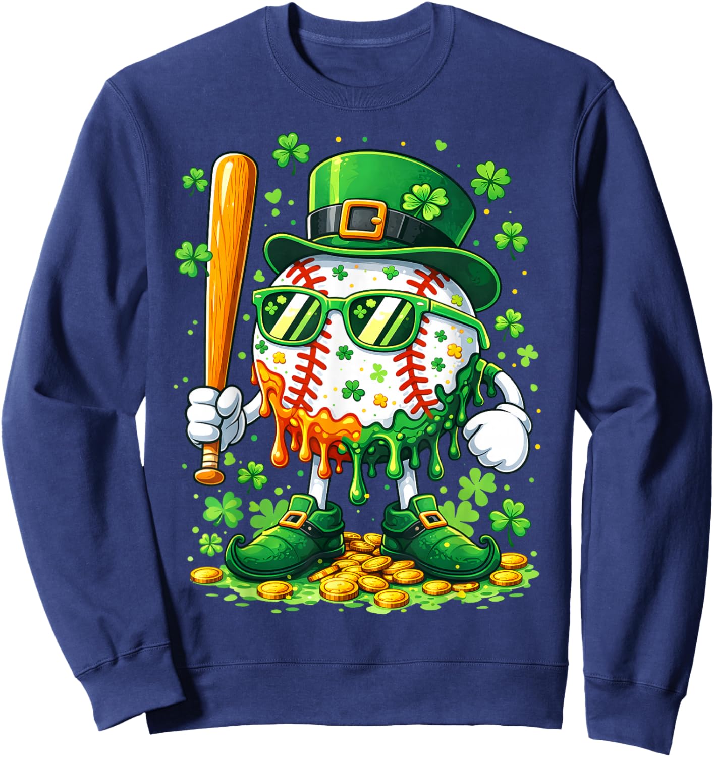 Drip Baseball St Patricks Day Kids Leprechaun Shamrock Sweatshirt - Sweatshirt | Navy