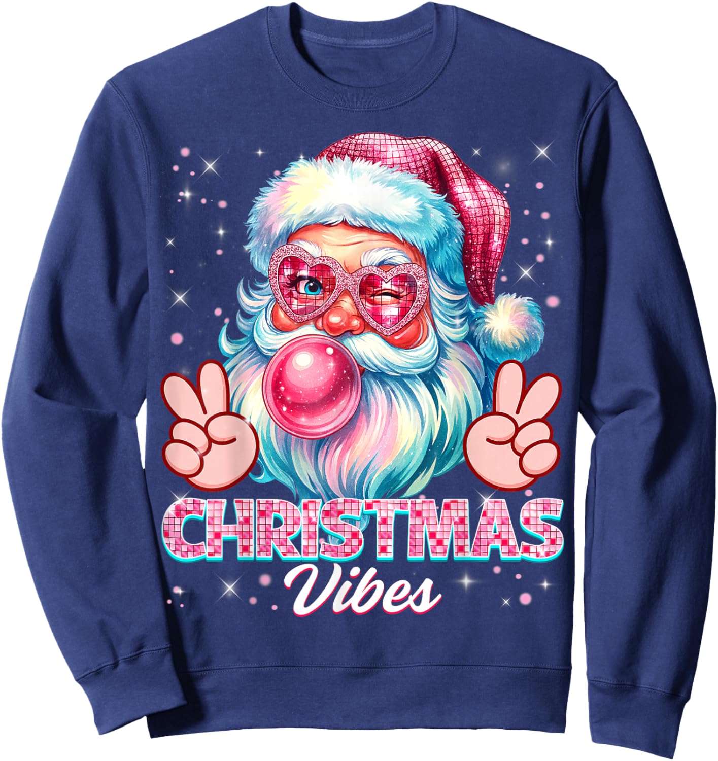 Christmas Vibes Cute Pink Santa Vintage Retro Pjs Women Girl Sweatshirt - Sweatshirt | Navy
