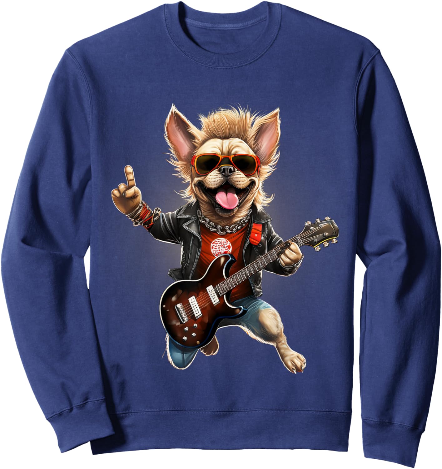 Vintage Punk Guitar French Bulldog Sweatshirt - Sweatshirt | Navy