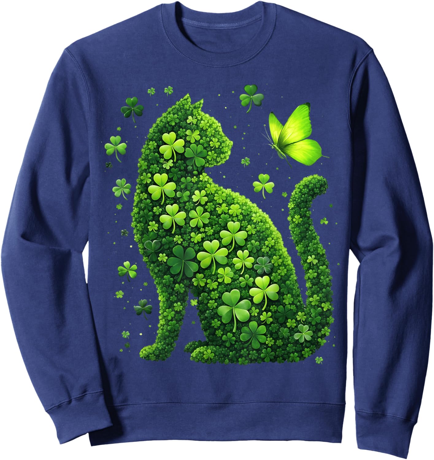 St Patricks Day Cat Lucky Shamrock Butterfly Men Women Kid Sweatshirt - Sweatshirt | Navy