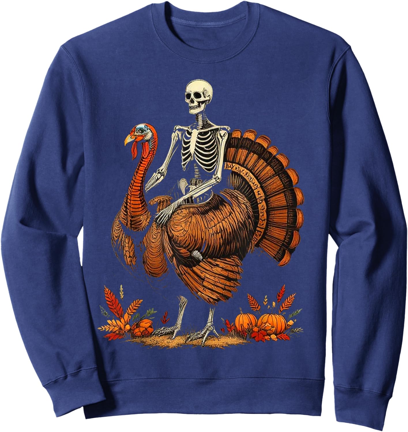 Skeleton Riding Turkey Thanksgiving Day Women Kids Sweatshirt - Sweatshirt | Navy