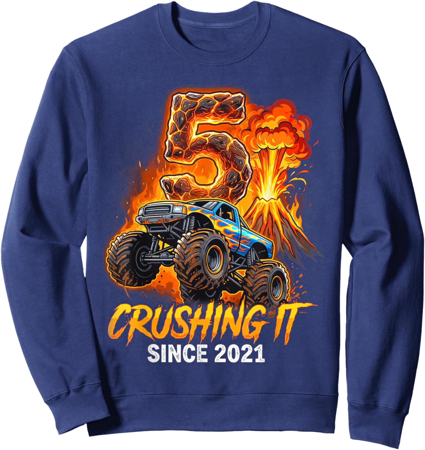 Birthday Monster Truck 5 Year Old Boys 5th Party Born 2021 Sweatshirt - Sweatshirt | Navy
