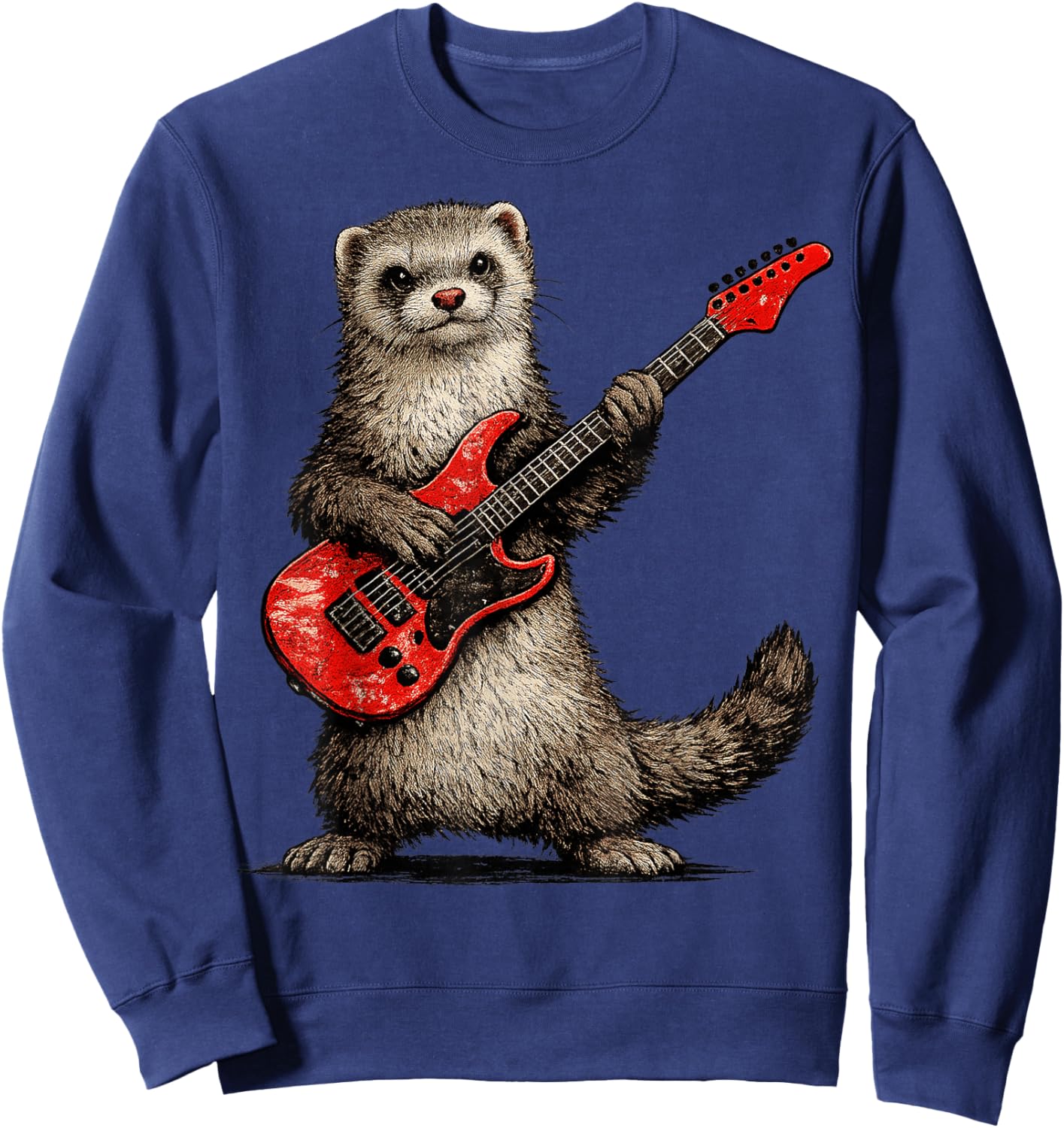 Funny Ferret Playing Guitar Rock and Roll Gifts Men Women Sweatshirt - Sweatshirt | Navy