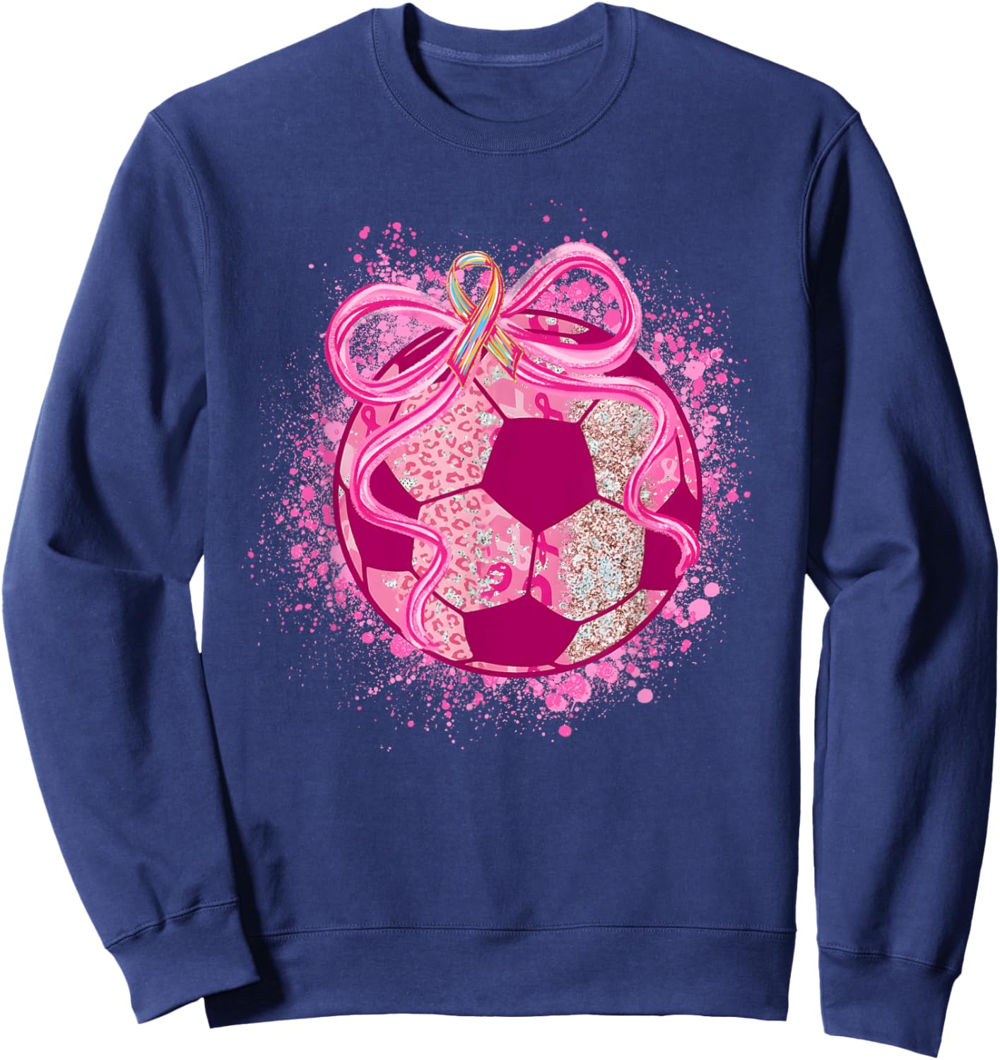 Soccer Coquette Bow Breast Cancer Awareness Pink Ribbon Sweatshirt - Sweatshirt | Navy