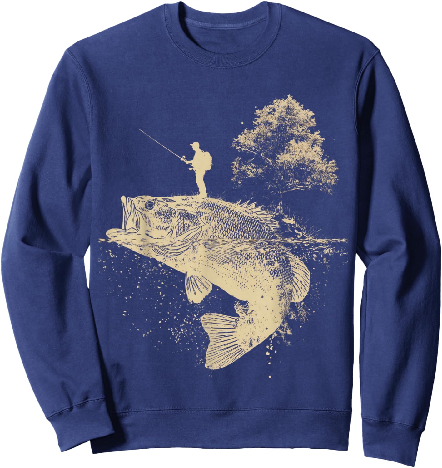 Largemouth Bass Fishing Adventure Angler Silhouette Nature Sweatshirt - Sweatshirt | Navy