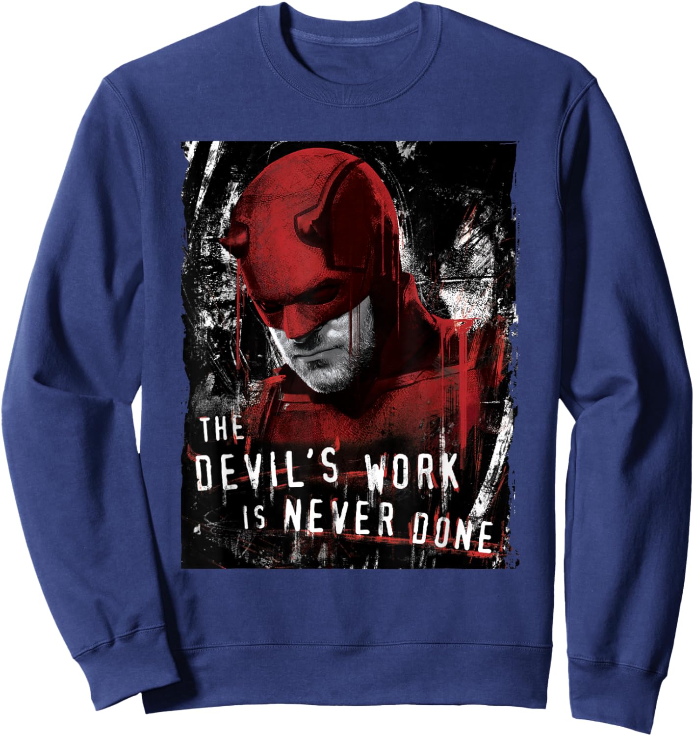 Marvel Daredevil: Born Again Matt The Devils Work Distressed Sweatshirt - Sweatshirt | Navy