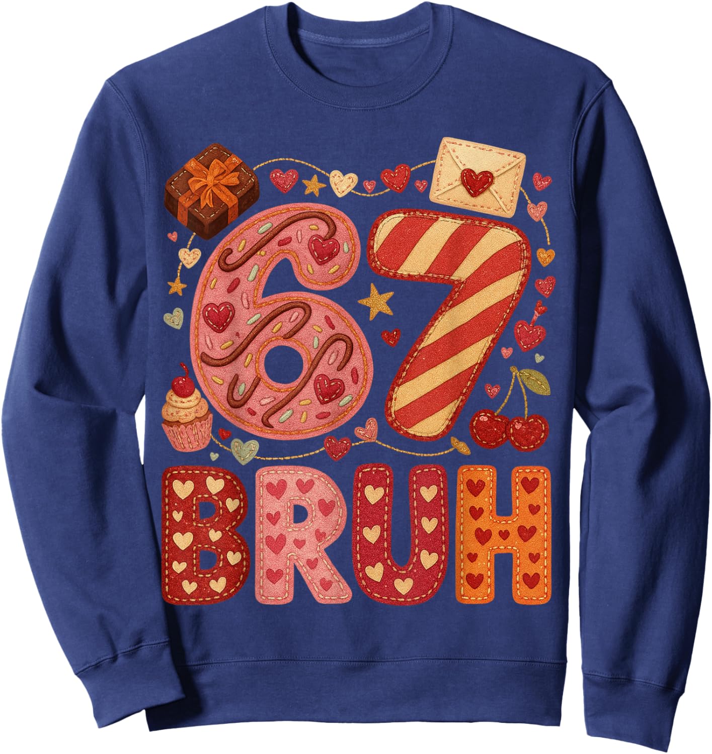 Six Seven Bruh Valentine Heart 67 Cute Kids Meme Boys Girls Sweatshirt - Sweatshirt | Navy