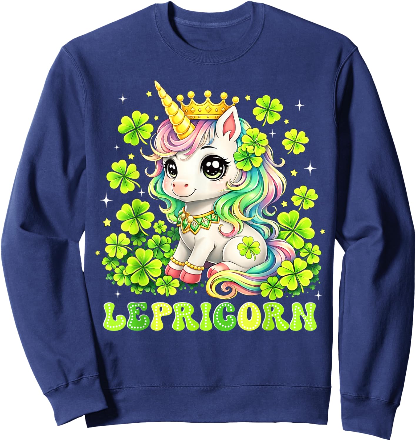 St Patricks Day Cute Unicorn Shamrock Lepricorn Girls Kids Sweatshirt - Sweatshirt | Navy