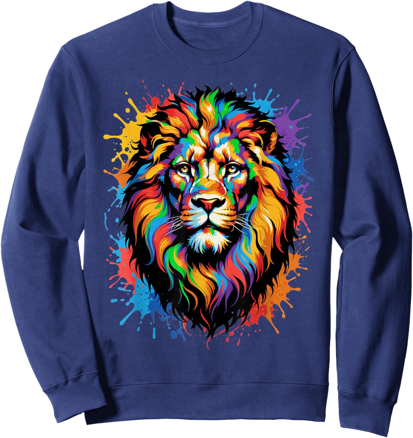 Colorful Lion Face Paint Splash Art Sweatshirt - Sweatshirt | Navy