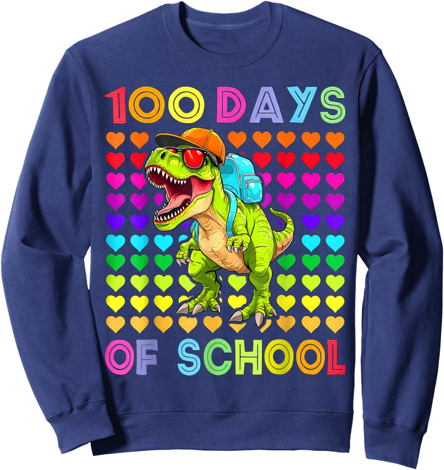 100 Days of School Dinosaur 100 Days Smarter 100th Day Kids Sweatshirt - Sweatshirt | Navy