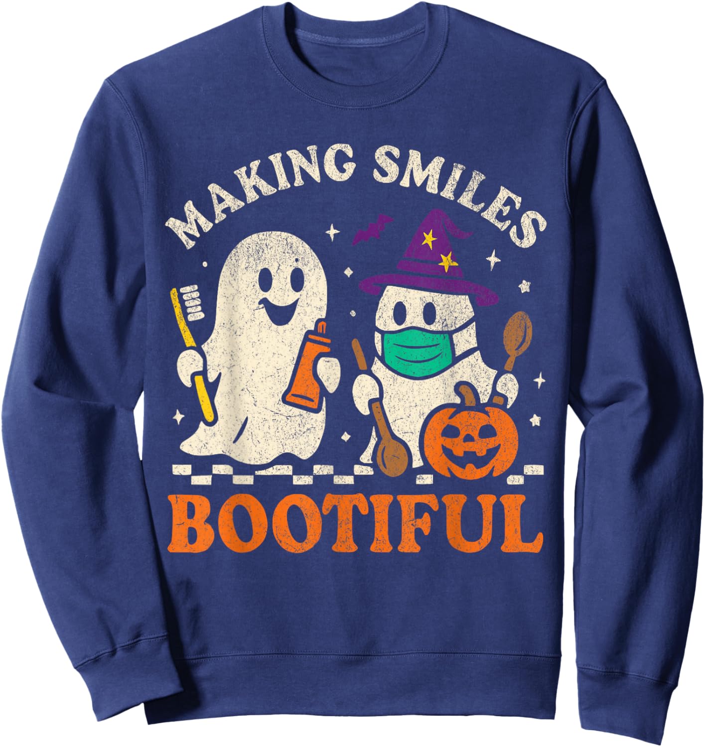 Making Smiles Bootiful Halloween Dentist Dental Ghost Sweatshirt - Sweatshirt | Navy