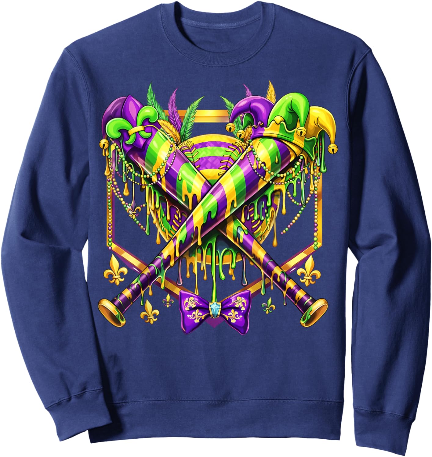 Mardi Gras Baseball Jester Hat New Orleans Men Women Kid Sweatshirt - Sweatshirt | Navy