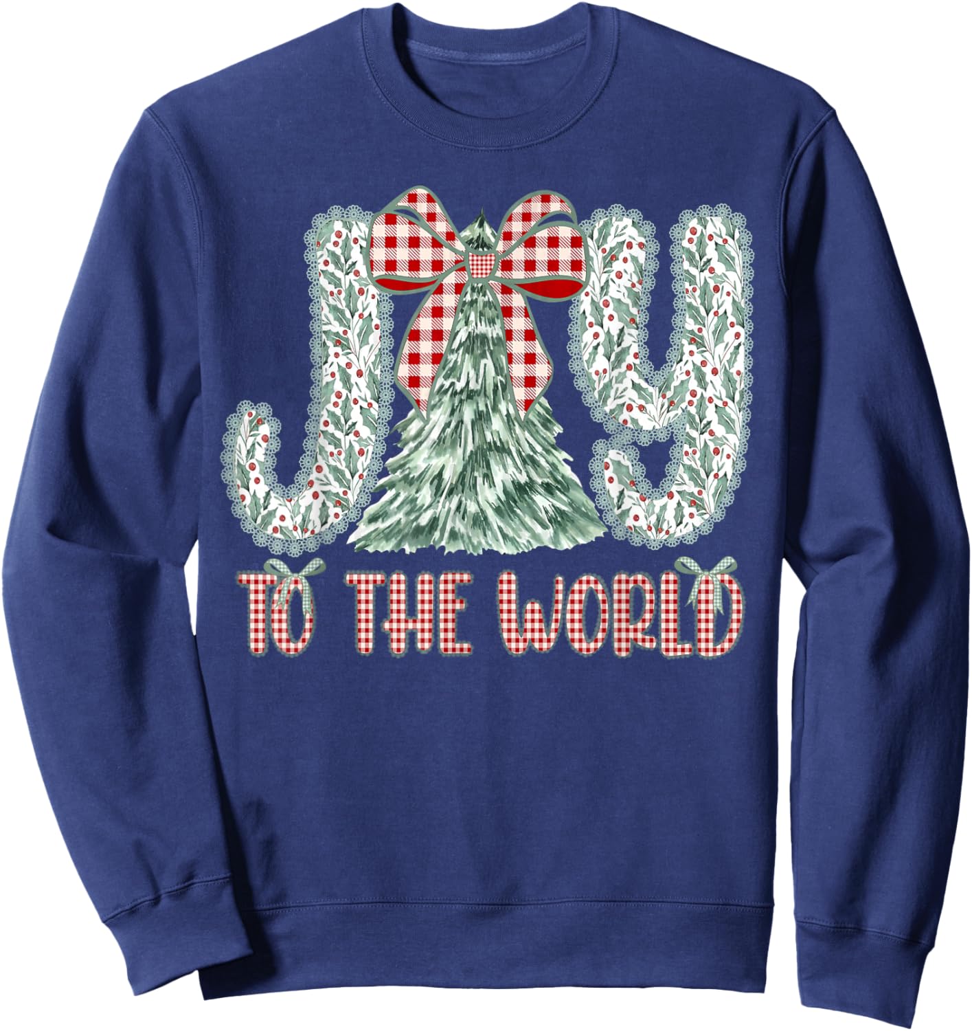 Joy to The World Jesus Christian Christmas Xmas Tree Holiday Sweatshirt - Sweatshirt | Navy