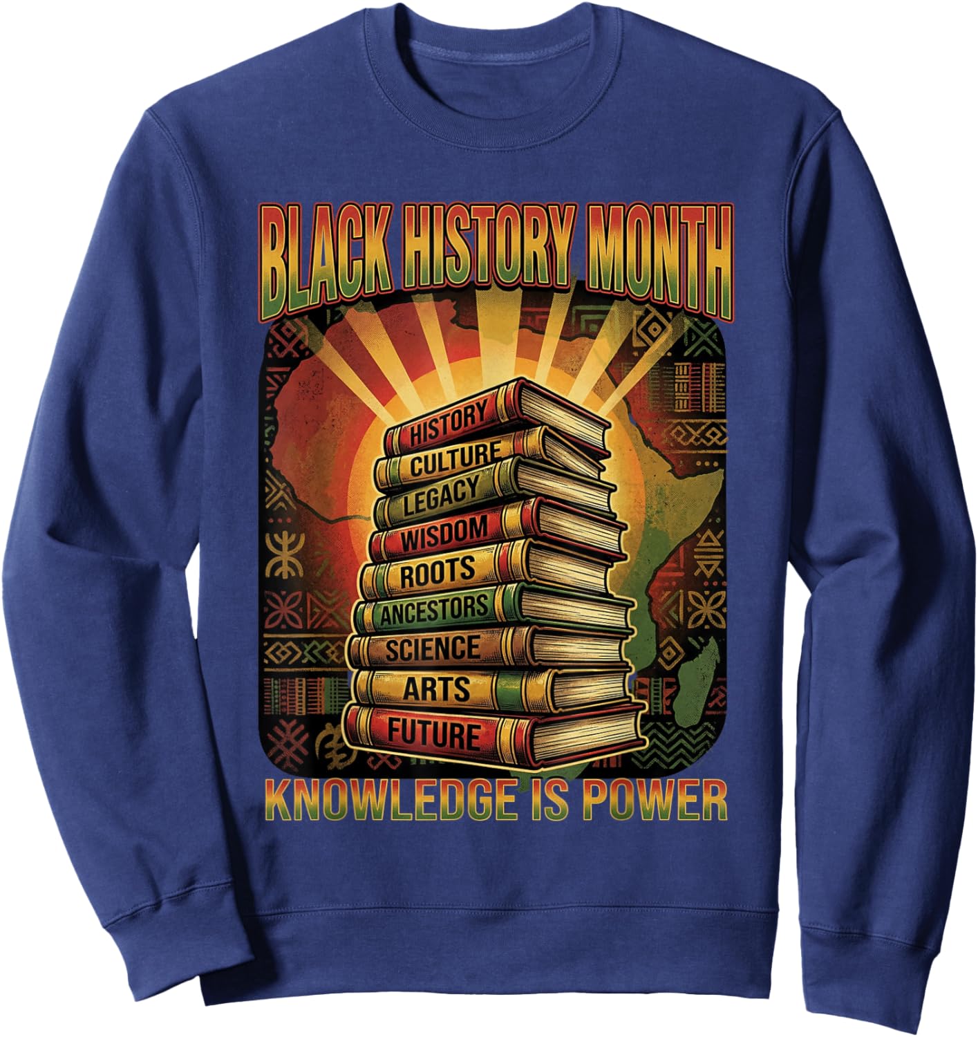 Black History Month Vintage Style Knowledge is Power Sweatshirt - Sweatshirt | Navy