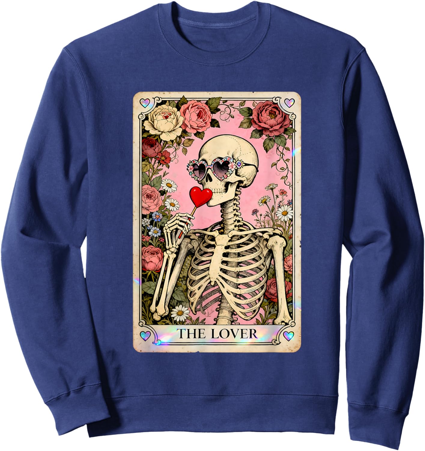 The Lover Skeleton Gothic Valentine Tarot Art Sweatshirt - Sweatshirt | Navy