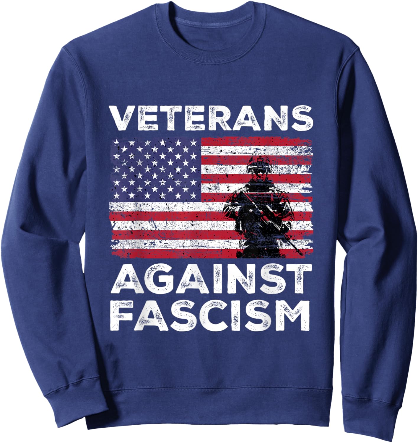 Veterans Against Fascism Vintage US Army Patriotic Soldier Sweatshirt - Sweatshirt | Navy