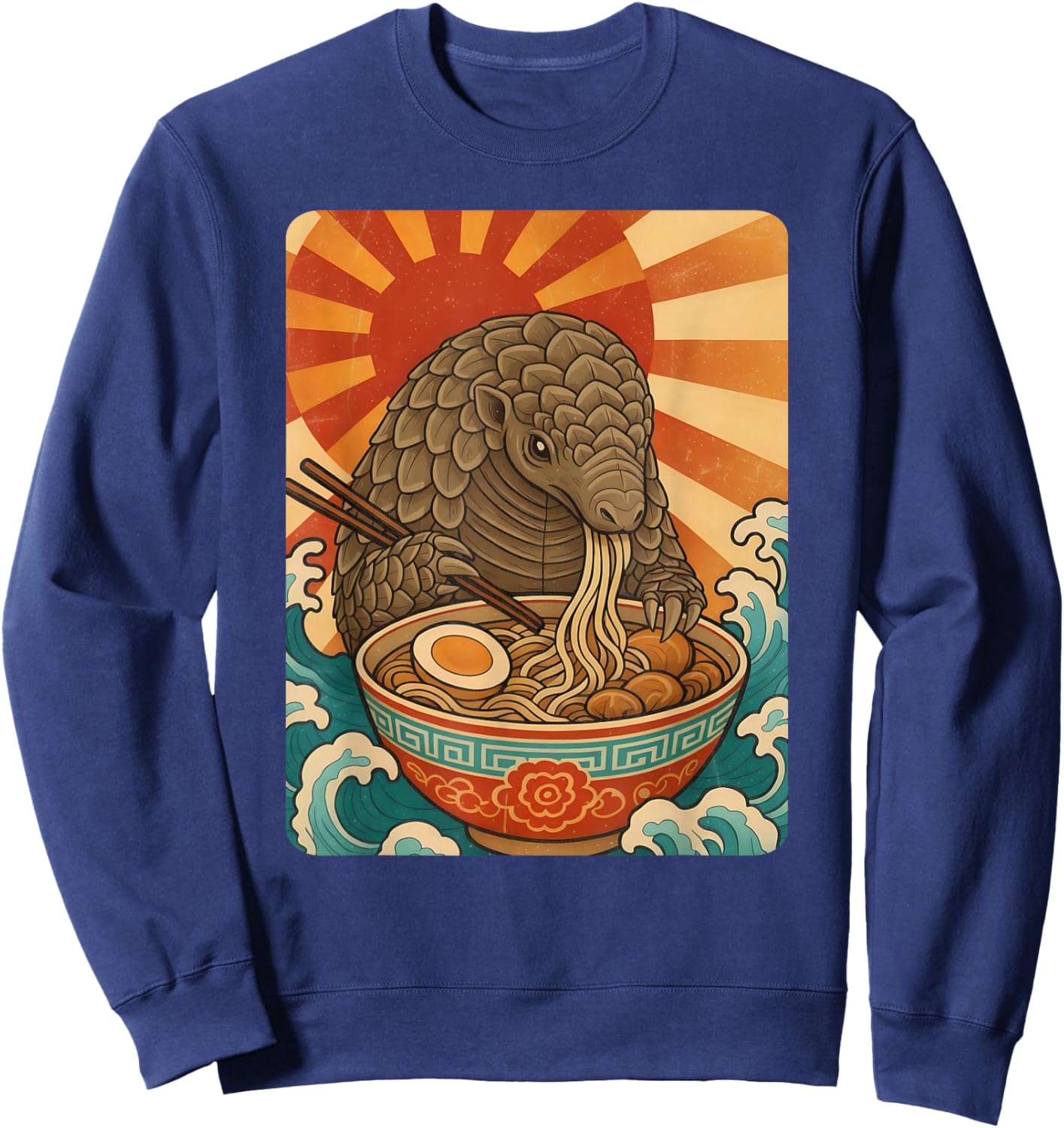 Kawaii Cute Pangolin Eating Ramen Noodles Japanese Art Anime Sweatshirt - Sweatshirt | Navy