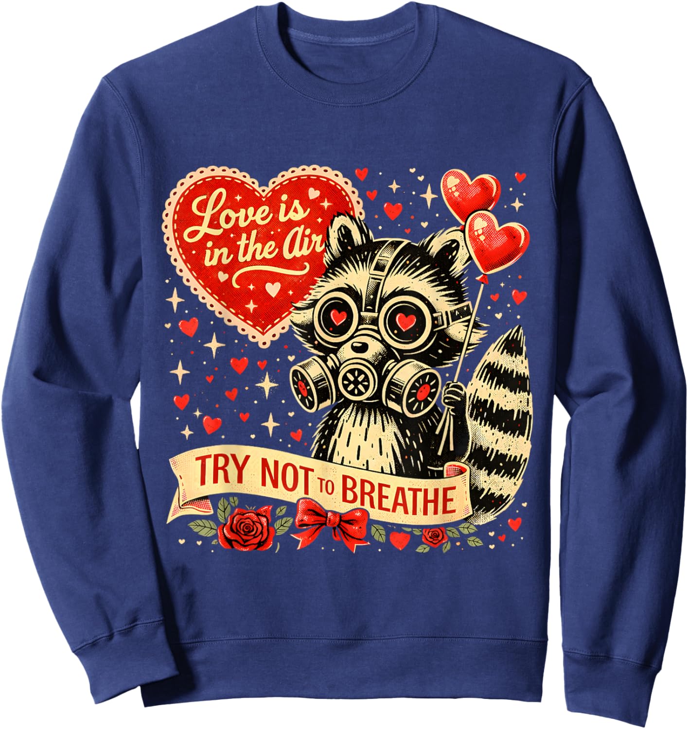 Funny Anti Valentine Raccoon Gas Mask Retro Design Sweatshirt - Sweatshirt | Navy