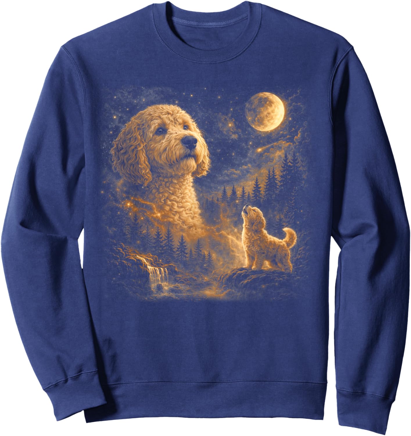 Vintage Goldendoodle Howling to The Moon 90s Retro Animal Sweatshirt - Sweatshirt | Navy