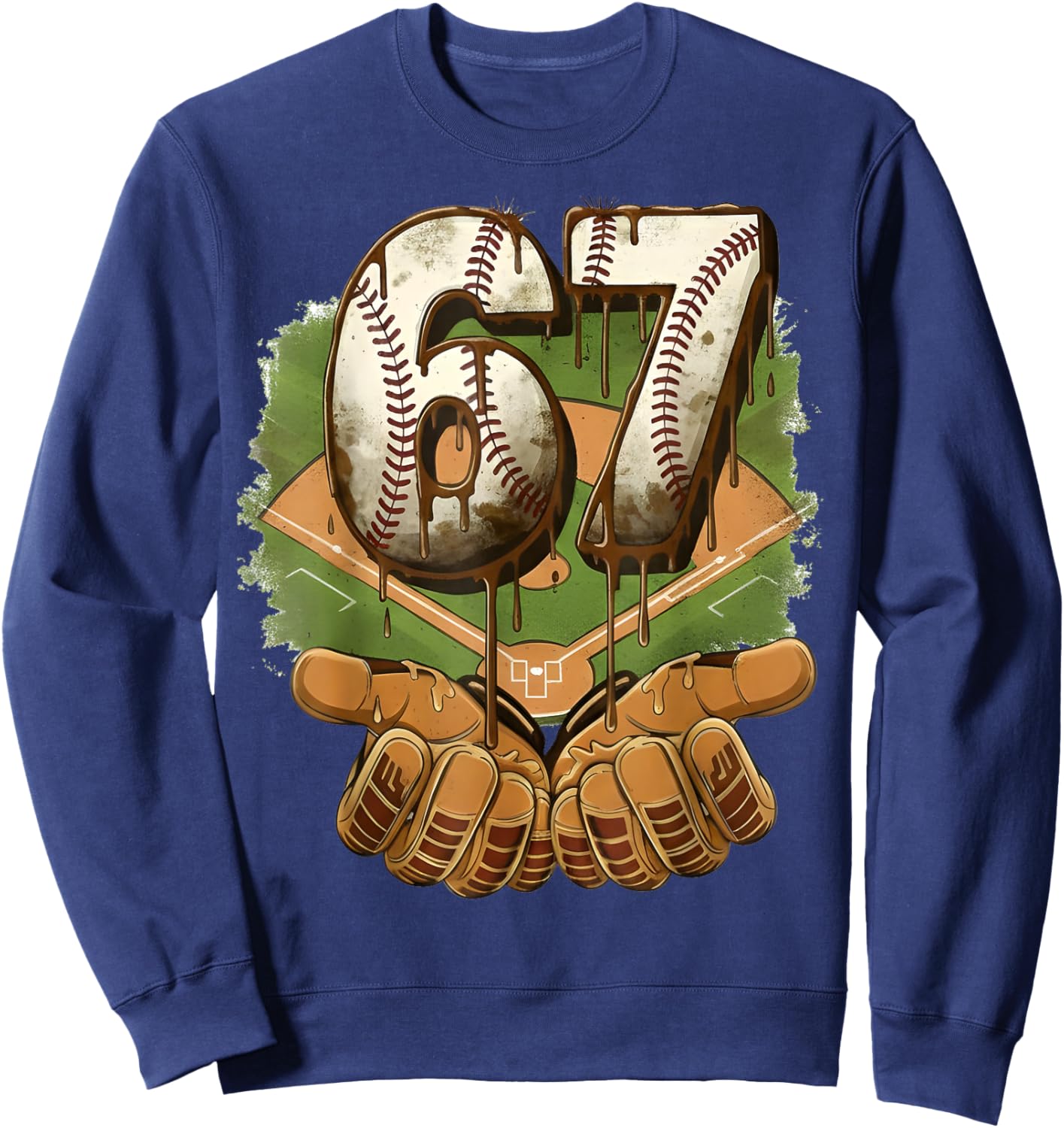 Baseball Ice Cream Drip Number 67 Playground Player 67th Sweatshirt - Sweatshirt | Navy