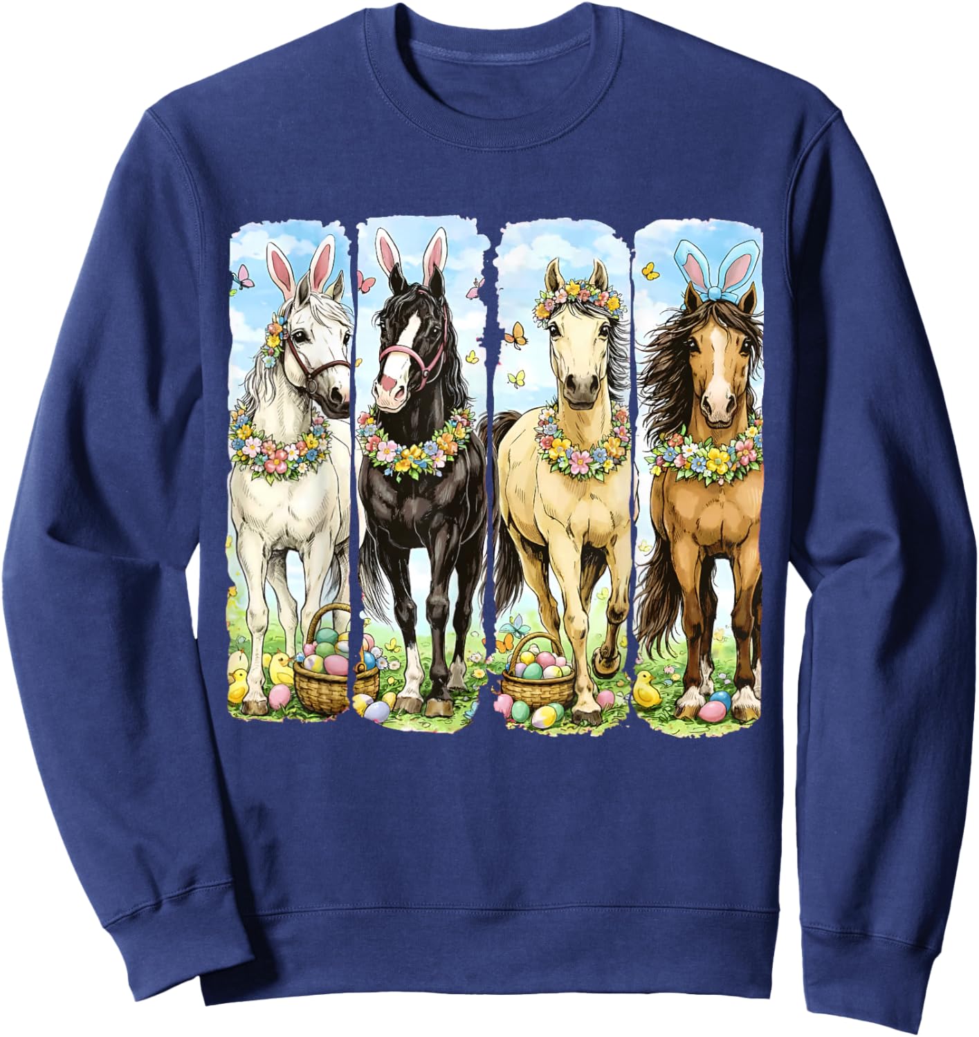 Easter Day Bunny Rabbit Horse Lover Easter Eggs Horse Riding Sweatshirt - Sweatshirt | Navy