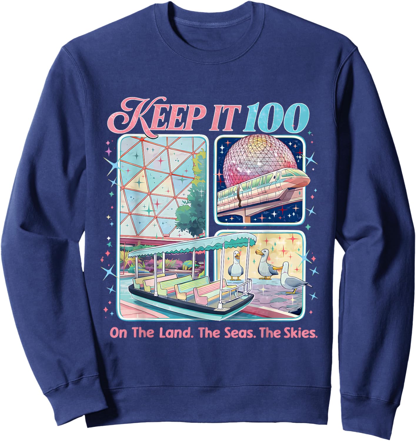 Keep It 100 Retro Travel Aesthetic Land Sea Sky Sweatshirt - Sweatshirt | Navy