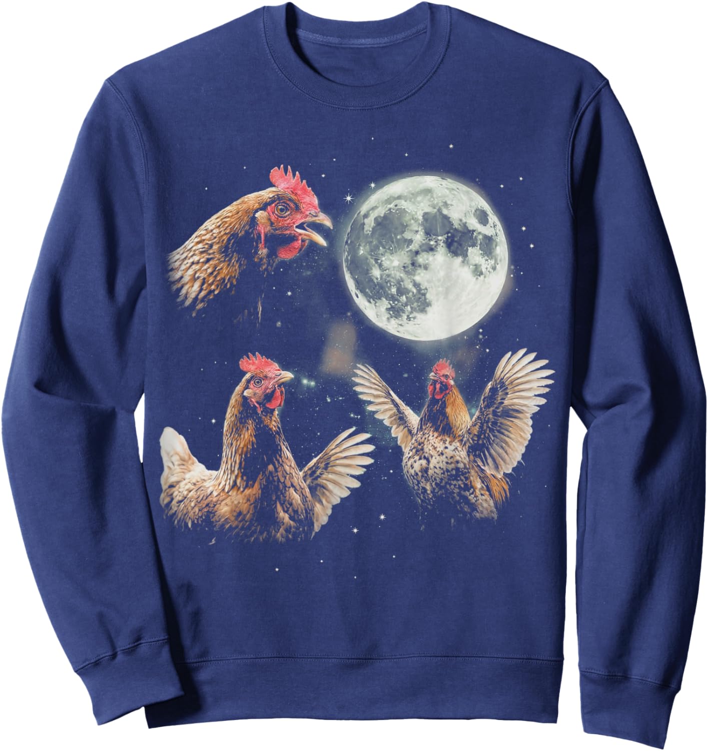 Funny Chicken Howling at Moon Vintage 90s Graphic Sweatshirt - Sweatshirt | Navy