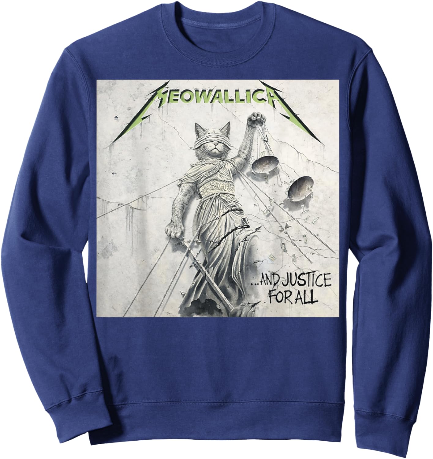 Meowallica ...and Justice for All, Funny Cat Metal Music Sweatshirt - Sweatshirt | Navy