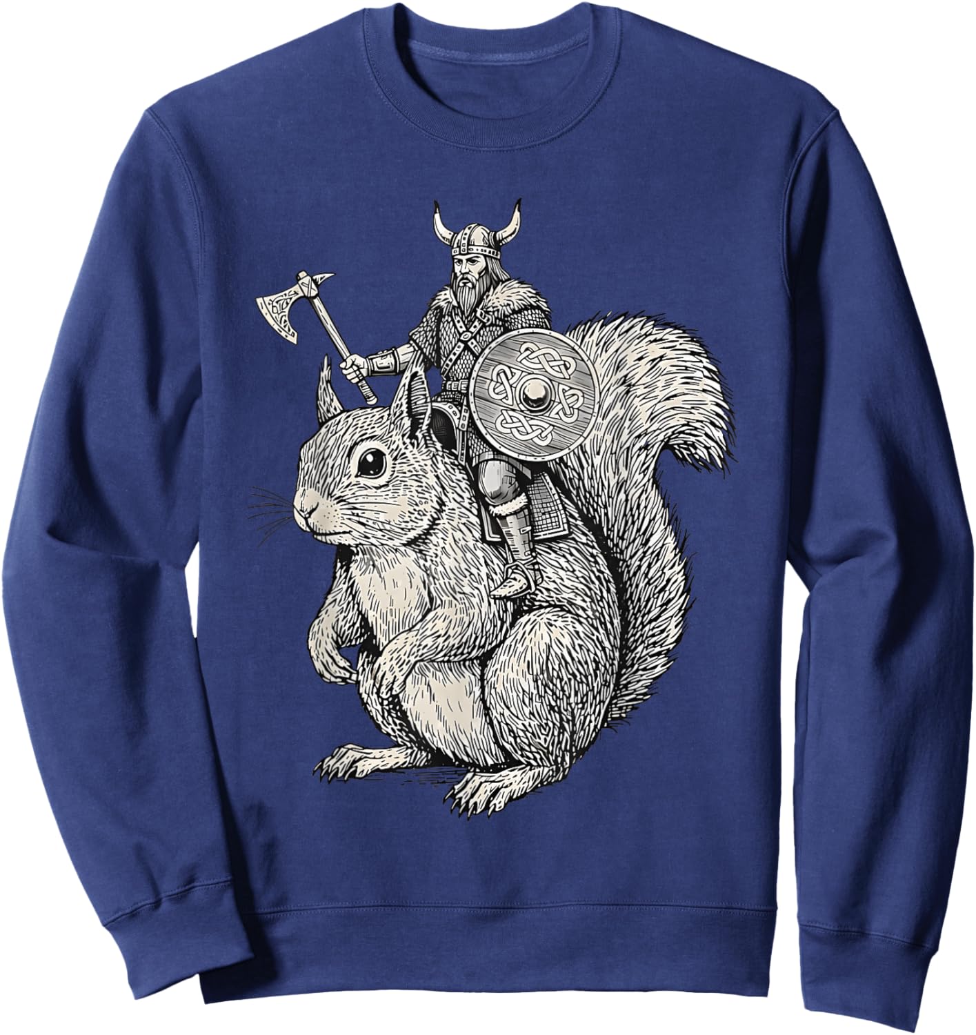 Viking Riding Squirrel Funny Warrior Art Sweatshirt - Sweatshirt | Navy