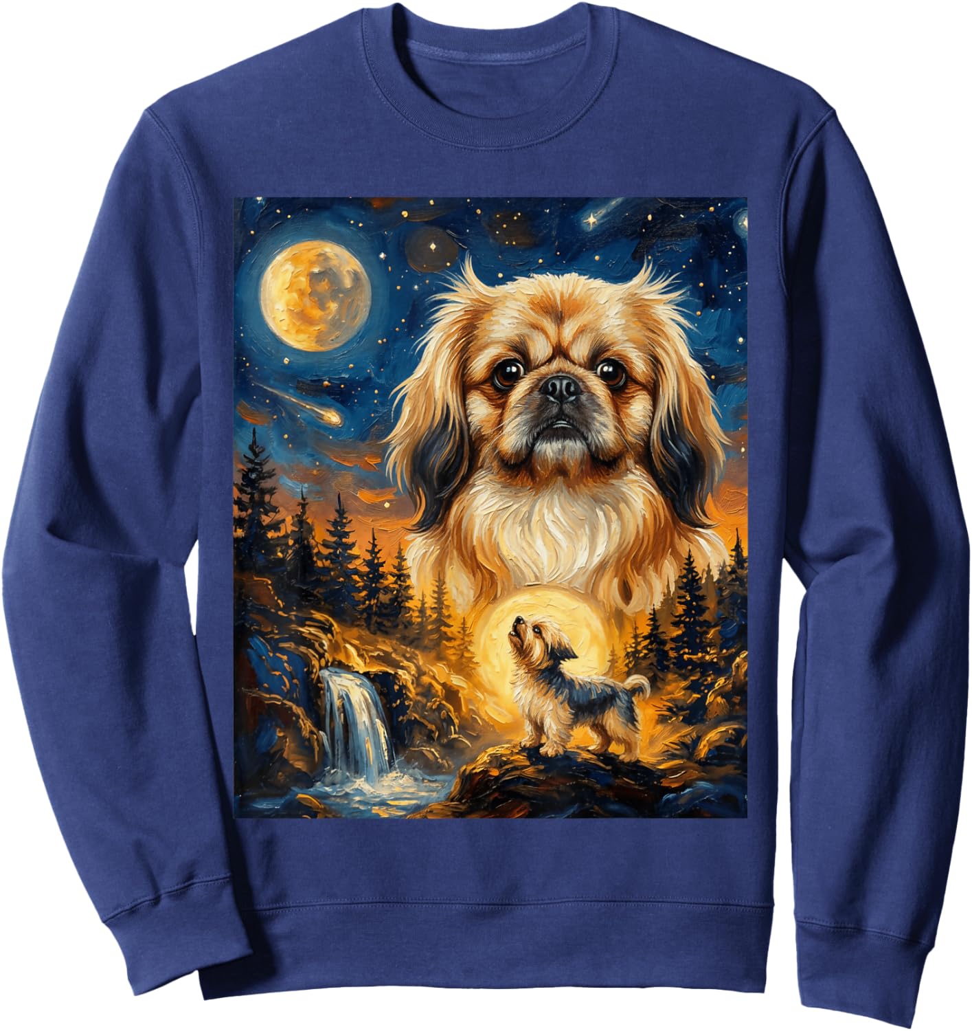 Pekingese Howling to The Moon Vintage Dog Sweatshirt - Sweatshirt | Navy
