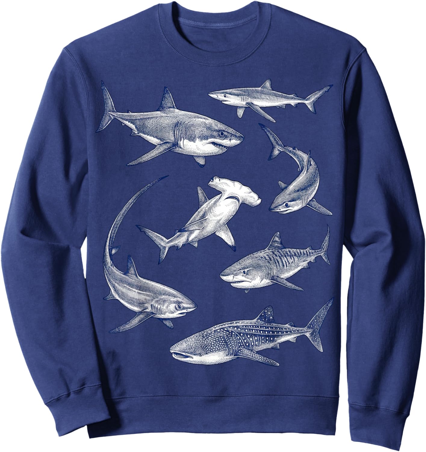 Vintage Sharks Marine Animals Wildlife Shark Lovers Retro Sweatshirt - Sweatshirt | Navy