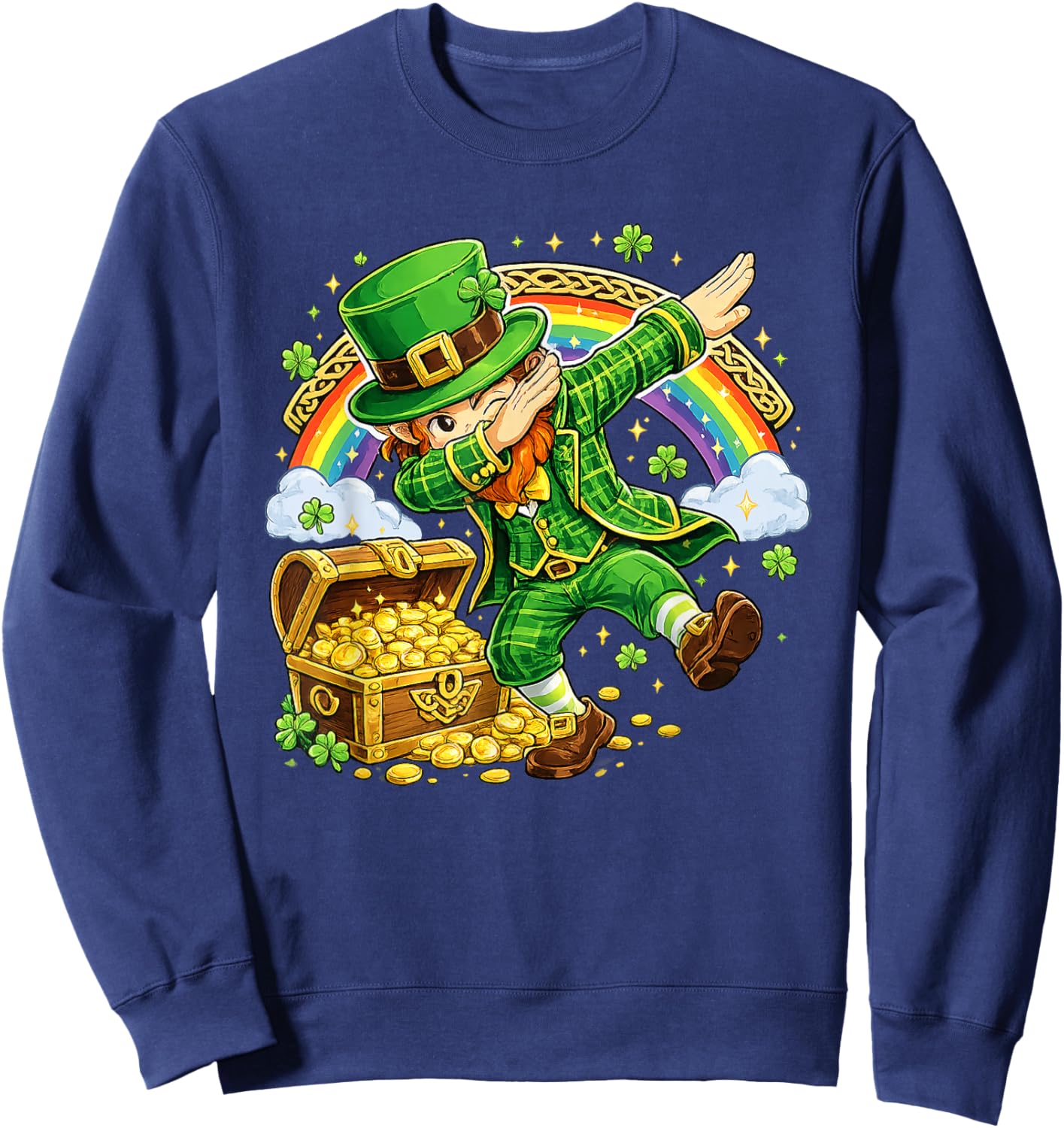 Funny Leprechaun Dabbing Lucky St Patricks Kids Boys Sweatshirt - Sweatshirt | Navy
