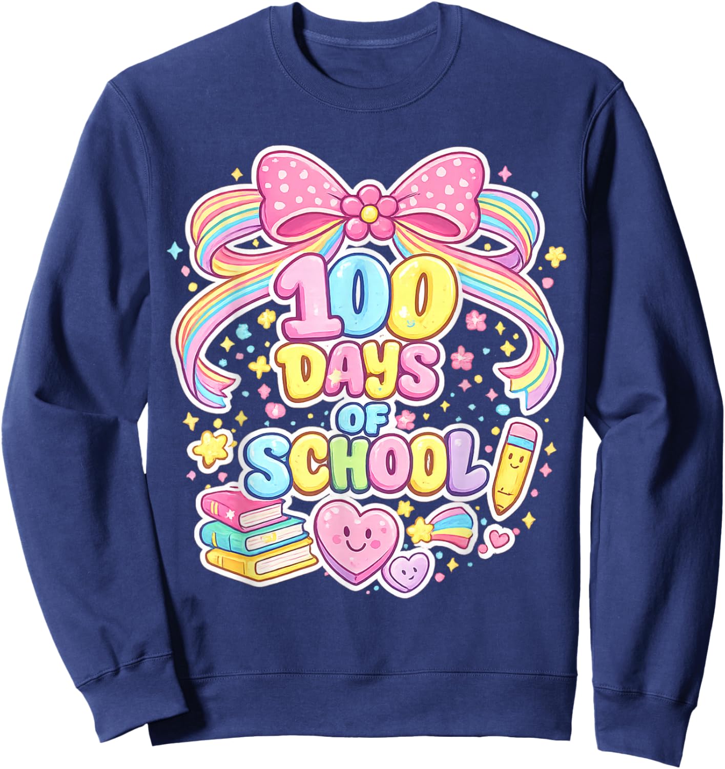 100th Day of School 100 Days Teacher Coquette Bow Girl Sweatshirt - Sweatshirt | Navy