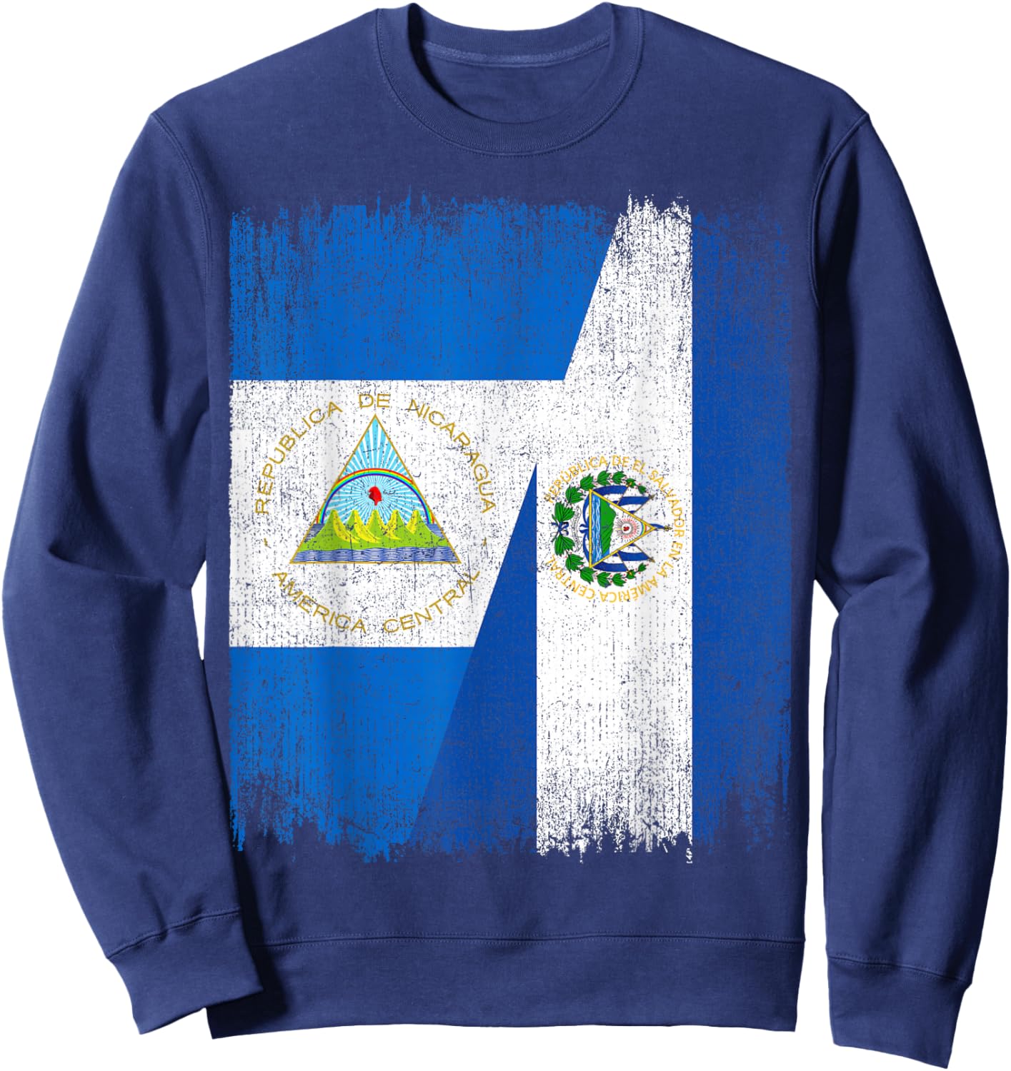 Half Nicaragua El Salvador Split Flag Nicaraguan Pride Roots Sweatshirt - Sweatshirt | Navy