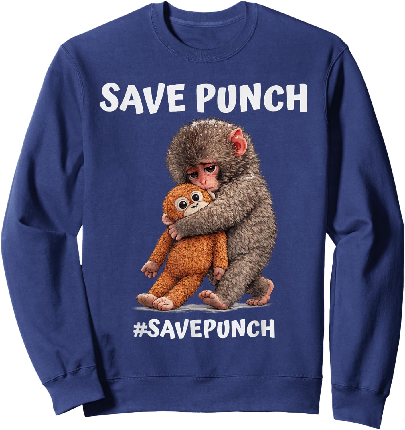 Save Punch Trendy Japanese Macaque Monkey Sweatshirt - Sweatshirt | Navy