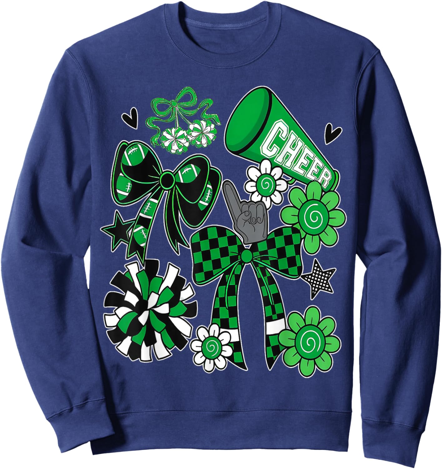 Retro Green Cheer Football Game Day Coquette Bow Sweatshirt - Sweatshirt | Navy