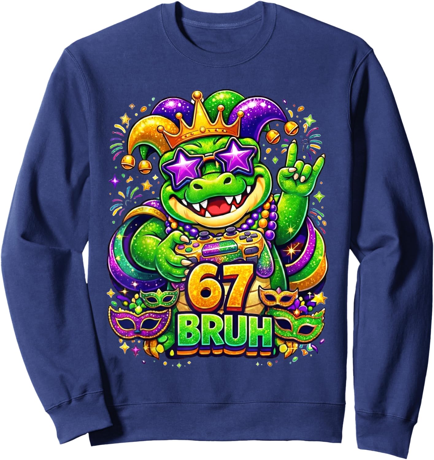 Mardi Gras Party Alligator Mardigator 67 Bruh Gamer Boys Sweatshirt - Sweatshirt | Navy