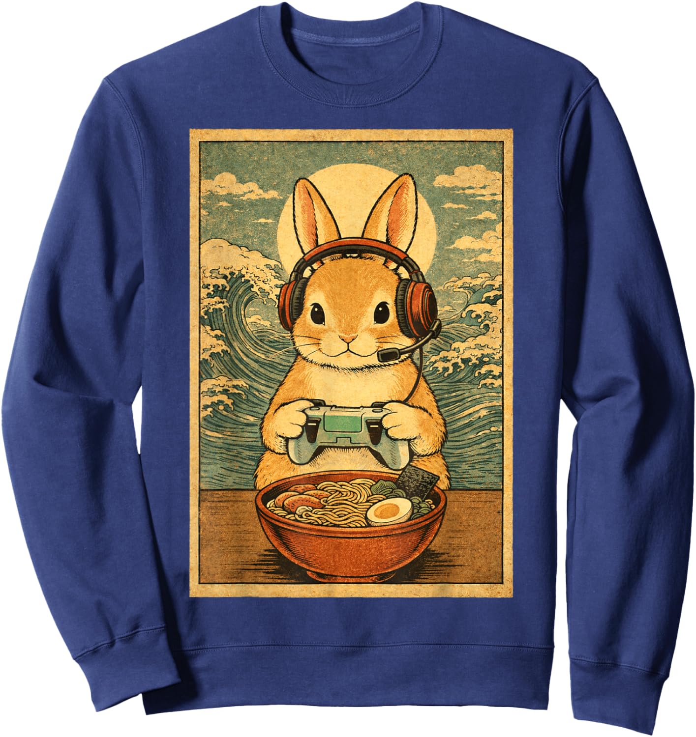 Gamer Bunny Ramen Japanese Graphic Women Teens Sweatshirt - Sweatshirt | Navy