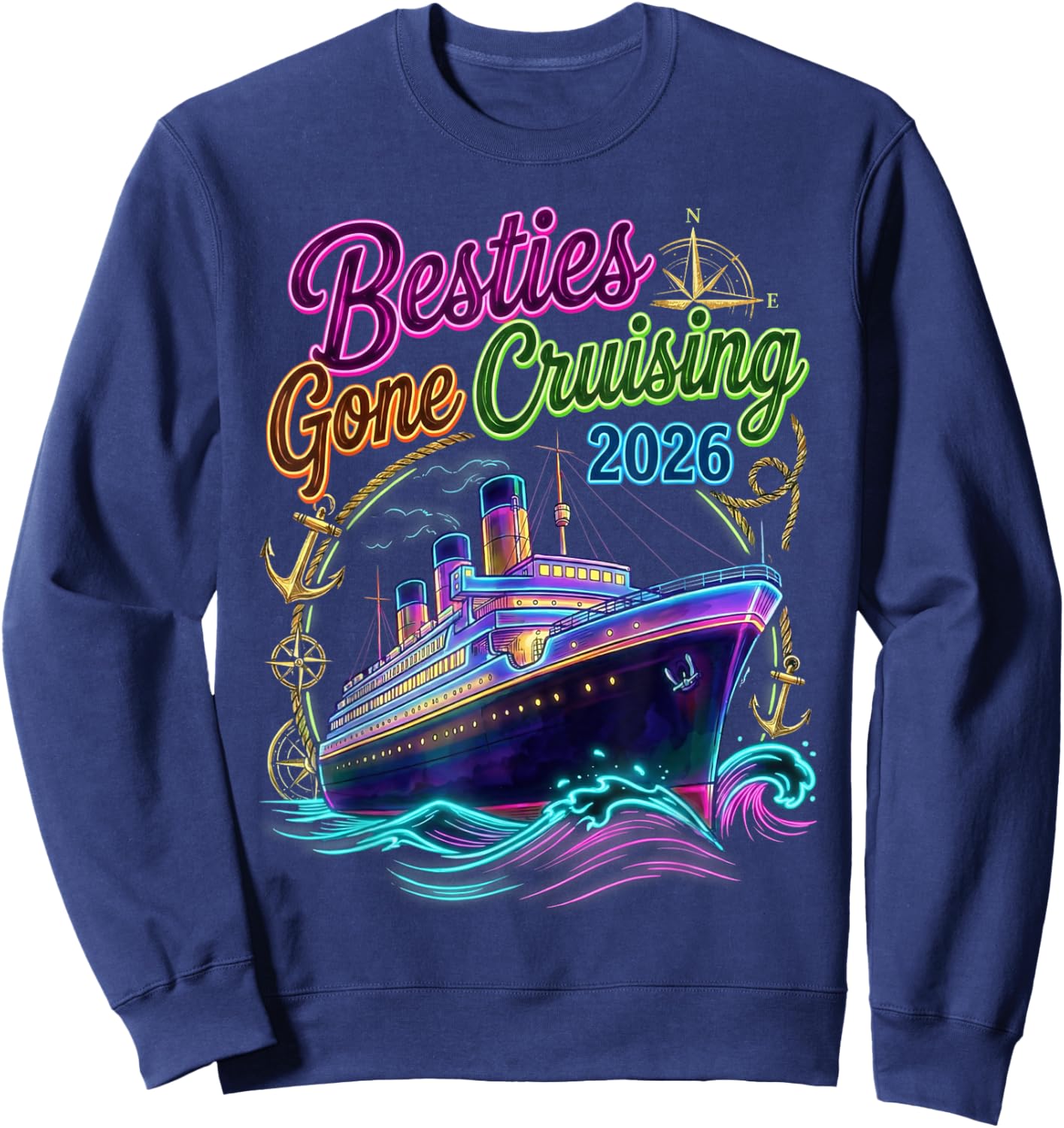 Besties Gone Cruising 2026 Matching Women Girls Cruise Trip Sweatshirt - Sweatshirt | Navy